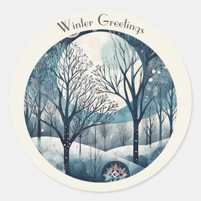 Moonlit Nordic Forest, customisable Classic Round Sticker (Front)