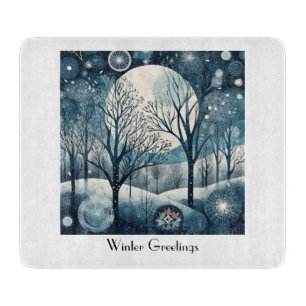 Moonlit Nordic Forest, customisable Cutting Board