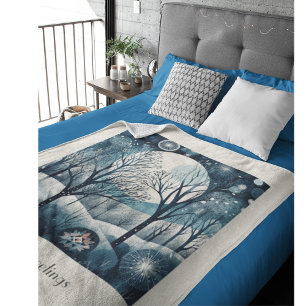 Moonlit Nordic Forest, customisable Fleece Blanket