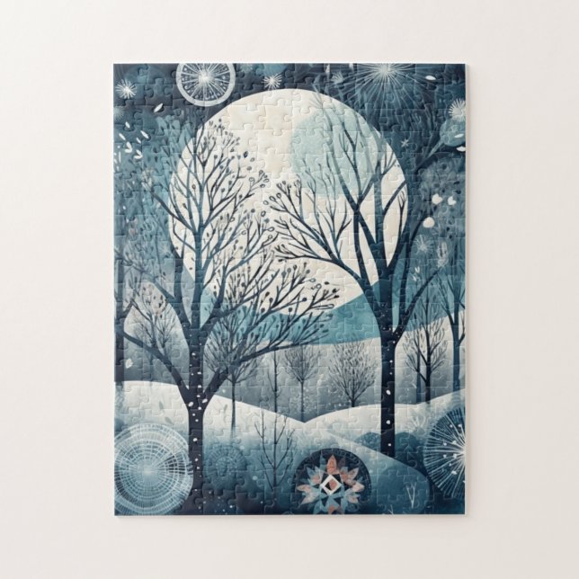 Moonlit Nordic Forest, customisable Jigsaw Puzzle (Vertical)