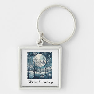 Moonlit Nordic Forest, customisable Key Ring