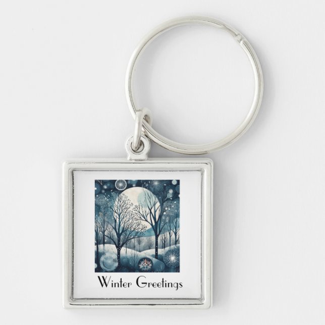 Moonlit Nordic Forest, customisable Key Ring (Front)