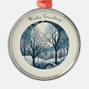 Moonlit Nordic Forest, customisable Metal Ornament