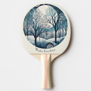 Moonlit Nordic Forest, customisable Ping Pong Paddle