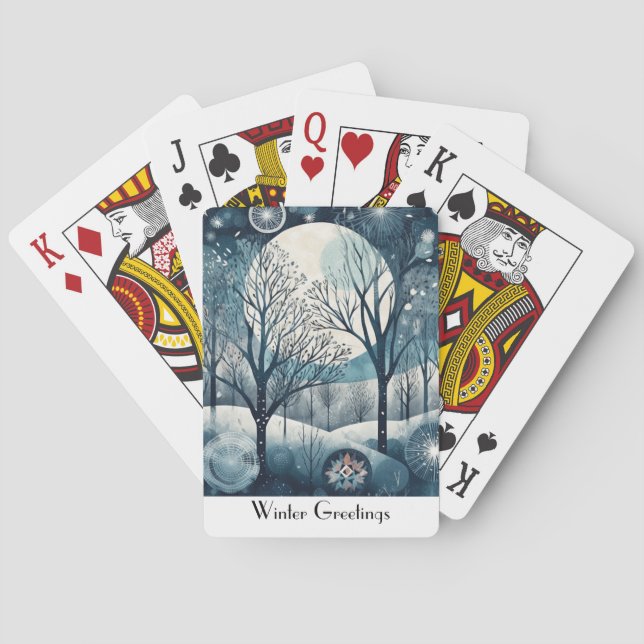 Moonlit Nordic Forest, customisable Playing Cards (Back)