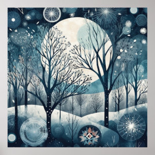 Moonlit Nordic Forest, customisable Poster