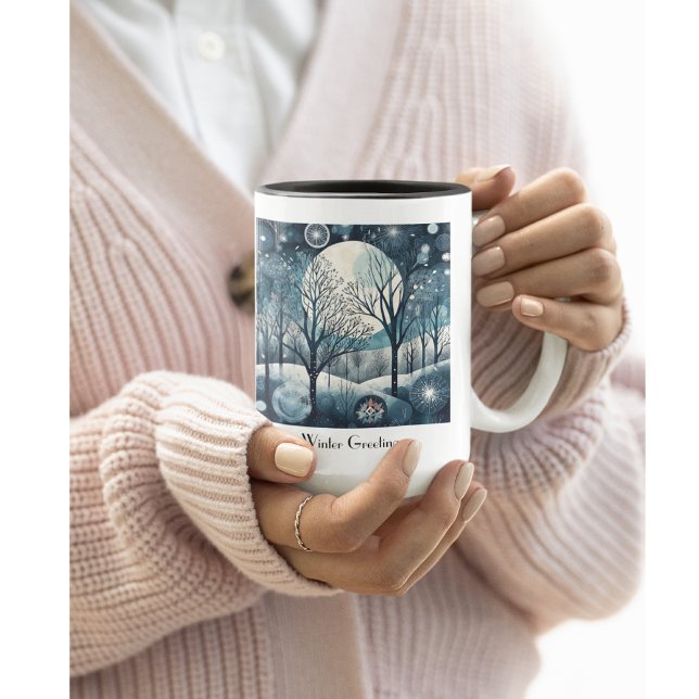Moonlit Nordic Forest, customisable Two-Tone Coffee Mug (Creator Uploaded)