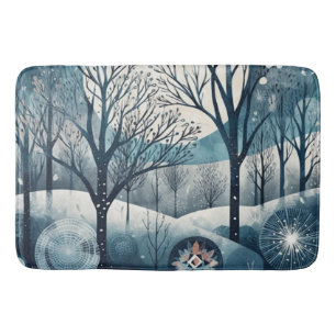 Moonlit Nordic Forest Winter Night Bath Mat