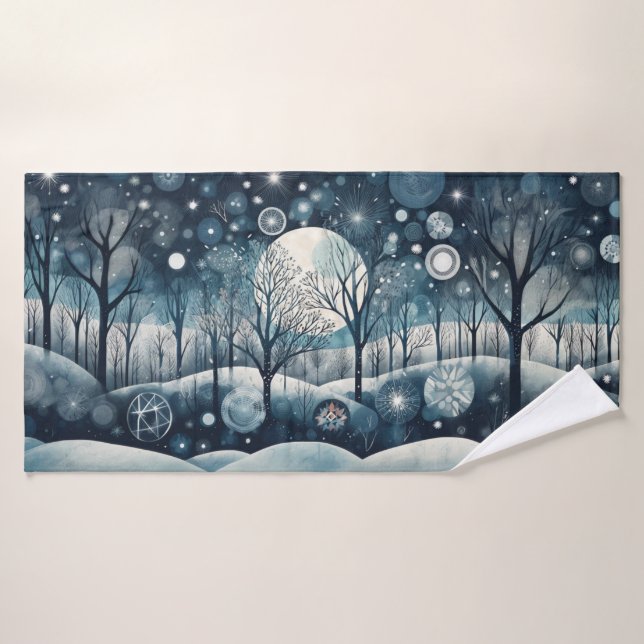 Moonlit Nordic Forest Winter Night Bath Towel (Bath Towel)