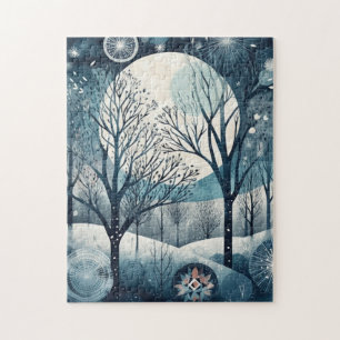 Moonlit Nordic Forest Winter Night Jigsaw Puzzle