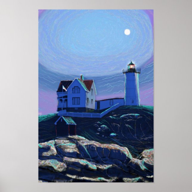Moonlit Nubble Lighthouse Poster / Print (Front)