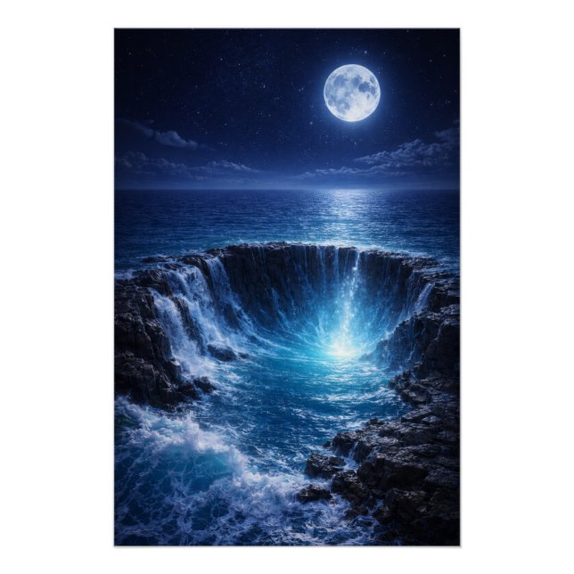 Moonlit Ocean Abyss – Mystical Fantasy Seascape Poster (Front)