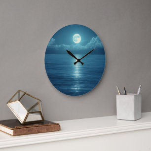 Moonlit Ocean Canvas Art Full Moon Over Calm Sea Large Clock