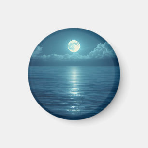 Moonlit Ocean Canvas Art Full Moon Over Calm Sea Magnet
