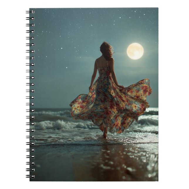 Moonlit Ocean Dream Starry Night Art Notebook (Front)
