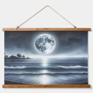 Moonlit Ocean Waves Celestial Night Sky Hanging Tapestry