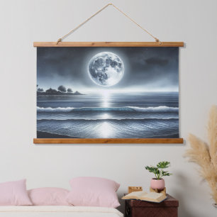 Moonlit Ocean Waves Celestial Night Sky Hanging Tapestry