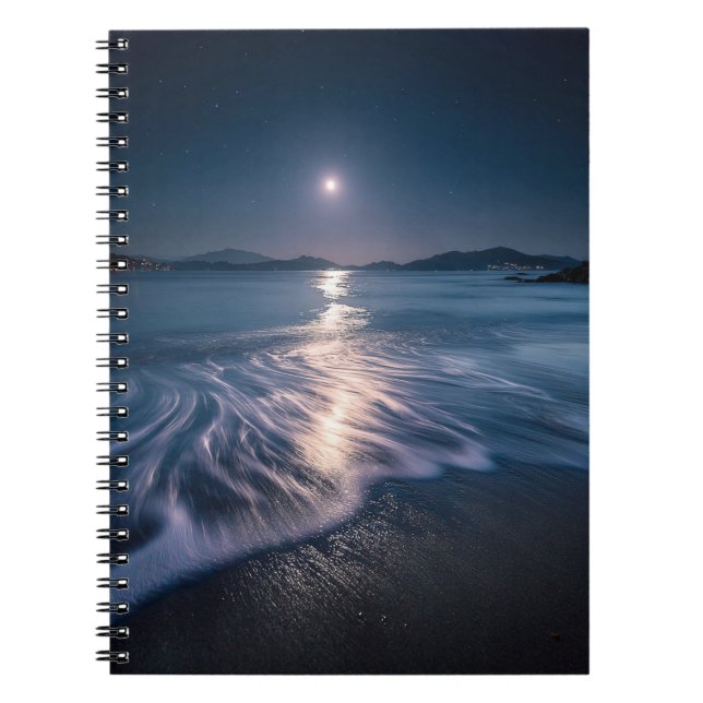 Moonlit Ocean Waves Night Notebook (Front)