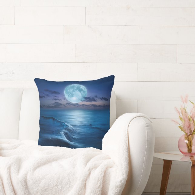 Moonlit Ocean Waves with Full Moon Cushion (Couch)