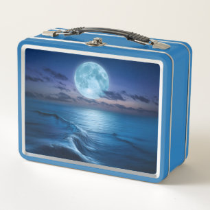 Moonlit Ocean Waves with Full Moon Metal Lunch Box