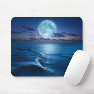 Moonlit Ocean Waves with Full Moon Mouse Pad
