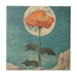 Moonlit Orange Bloom - Vintage Boho Charm Ceramic Tile