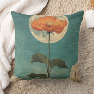 Moonlit Orange Bloom - Vintage Boho Charm Cushion