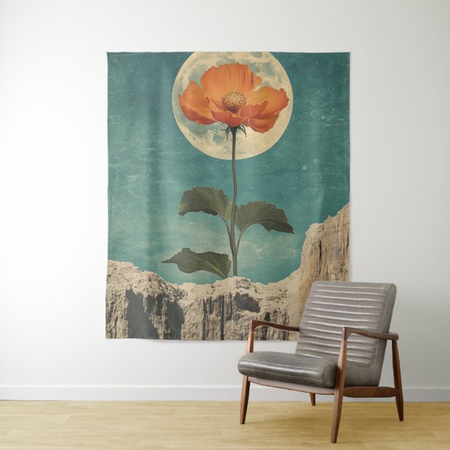 Moonlit Orange Bloom - Vintage Boho Charm Tapestry (In Situ)