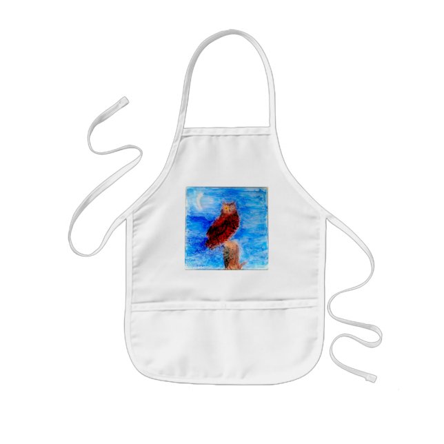 Moonlit Owl Bird Art Kids Apron (Front)
