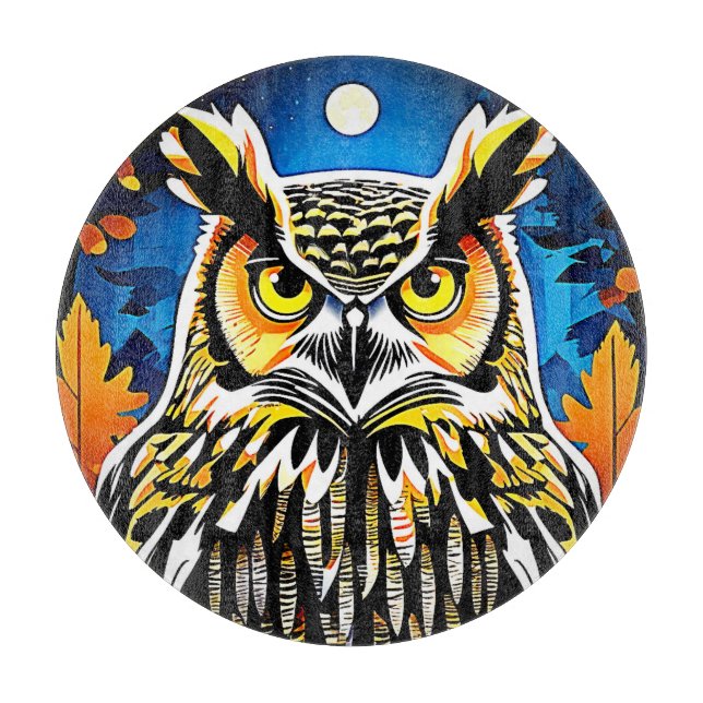 Moonlit Owl Gaze Cutting Board (Front)