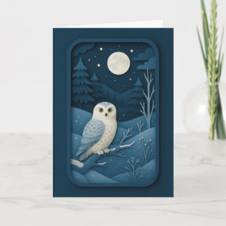 Moonlit Owl in Snowy Forest Card