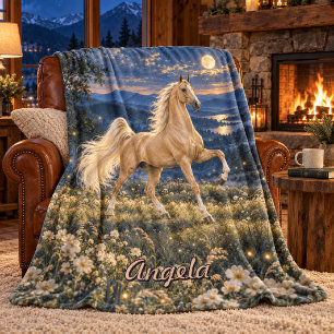 Moonlit Palomino American Saddlebred in Wildflower Fleece Blanket
