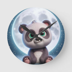 Moonlit Panda Dreams Round Clock