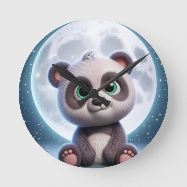 Moonlit Panda Dreams Round Clock (Front)