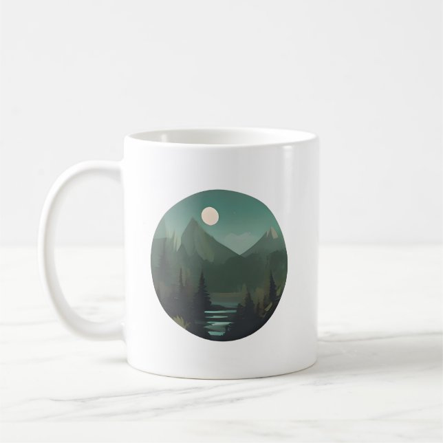 Moonlit Peaks: A Nighttime Wilderness Scene Coffee Mug (Left)