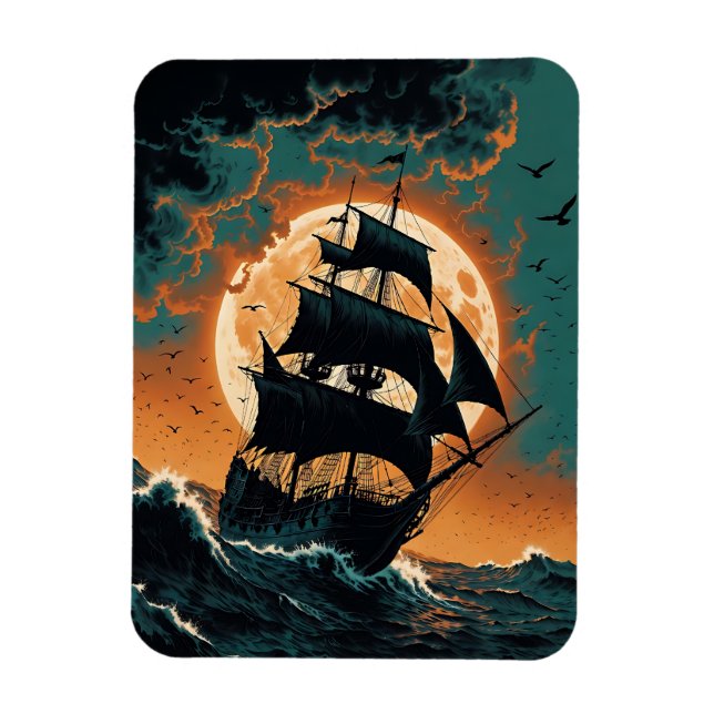 Moonlit Phantom Ship on Stormy Seas Magnet (Vertical)