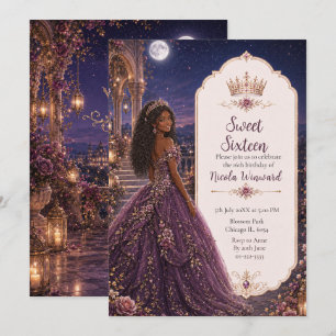 Moonlit Plum Garden Sweet Sixteen Invitation