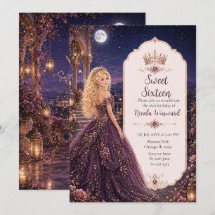 Moonlit Plum Garden Sweet Sixteen Invitation