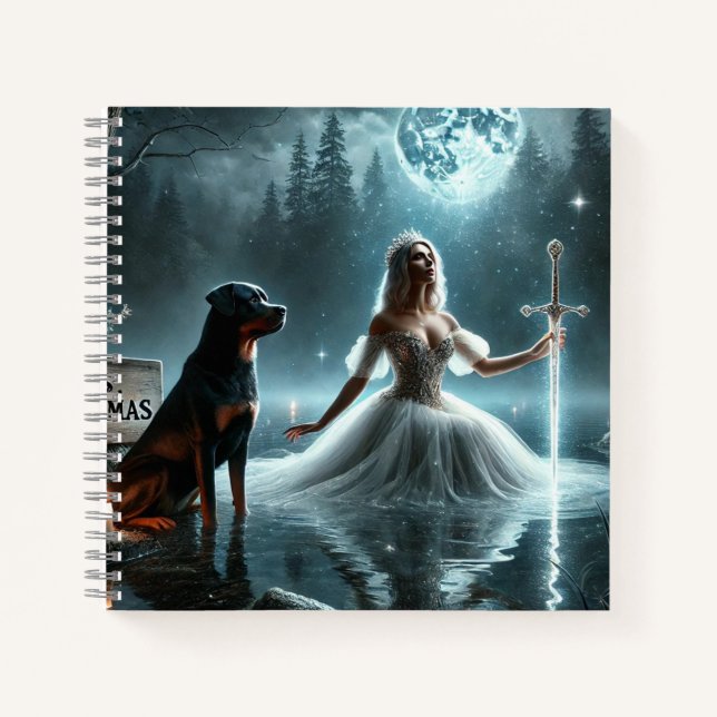 Moonlit Princess and Rottweiler – Fantasy Notebook (Front)