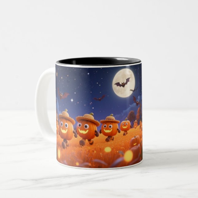 Moonlit Pumpkin Parade Two-Tone Coffee Mug (Front Left)
