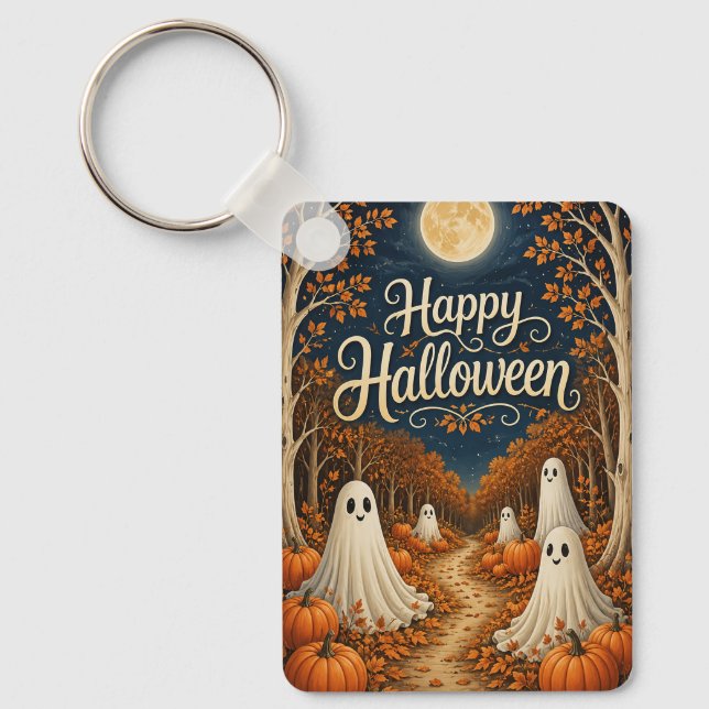 Moonlit Pumpkin Path Halloween Harvest Key Ring (Front)