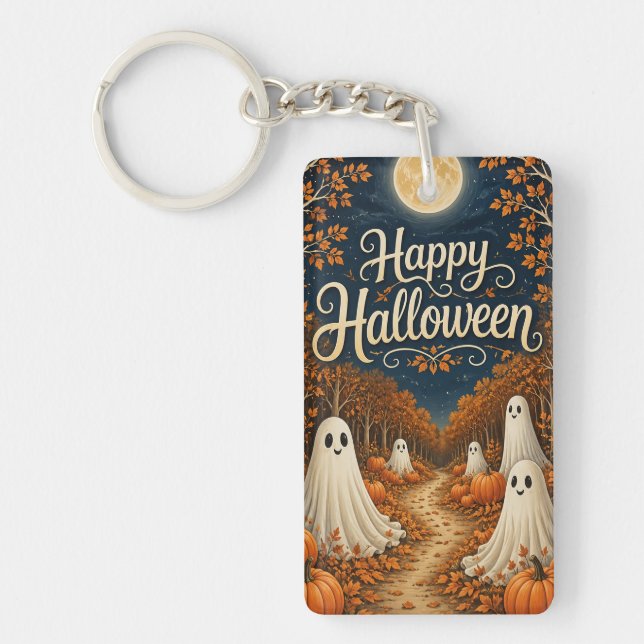 Moonlit Pumpkin Path Halloween Harvest Key Ring (Front)