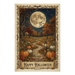 Moonlit Pumpkin Path Halloween Harvest Poster