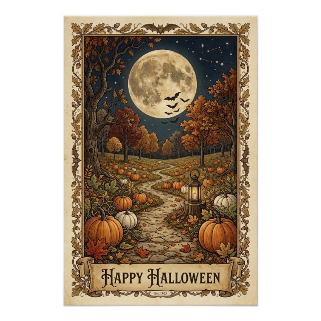 Moonlit Pumpkin Path Halloween Harvest Poster (Front)