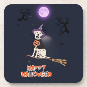 Moonlit Pup – Halloween Dog in Witch Hat Coaster