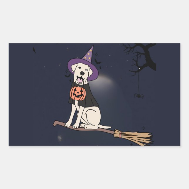 Moonlit Pup – Halloween Dog in Witch Hat Rectangular Sticker (Front)