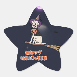 Moonlit Pup – Halloween Dog in Witch Hat Star Sticker