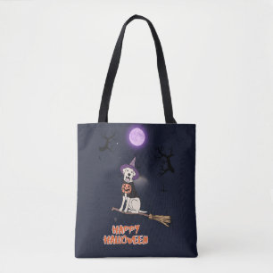 Moonlit Pup – Halloween Dog in Witch Hat Tote Bag