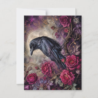 Moonlit Raven and Crimson Roses Gothic Card
