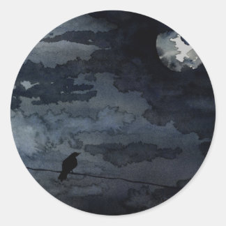 Moonlit Raven - Full Moon Art Classic Round Sticker